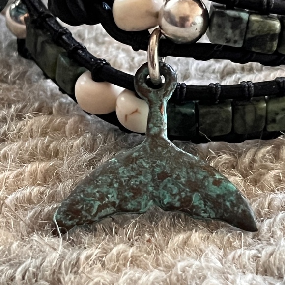 Double-Wrap Leather Bracelet - Square Turquoise, Sterling Silver, Howlite, - Picture 7 of 9